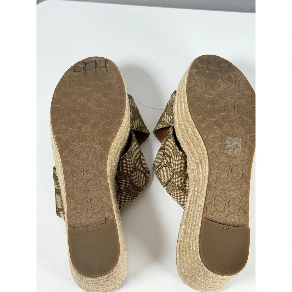 Womens Size 7.5B Coach Slide Espadrille Wedge With Signature Coach Print